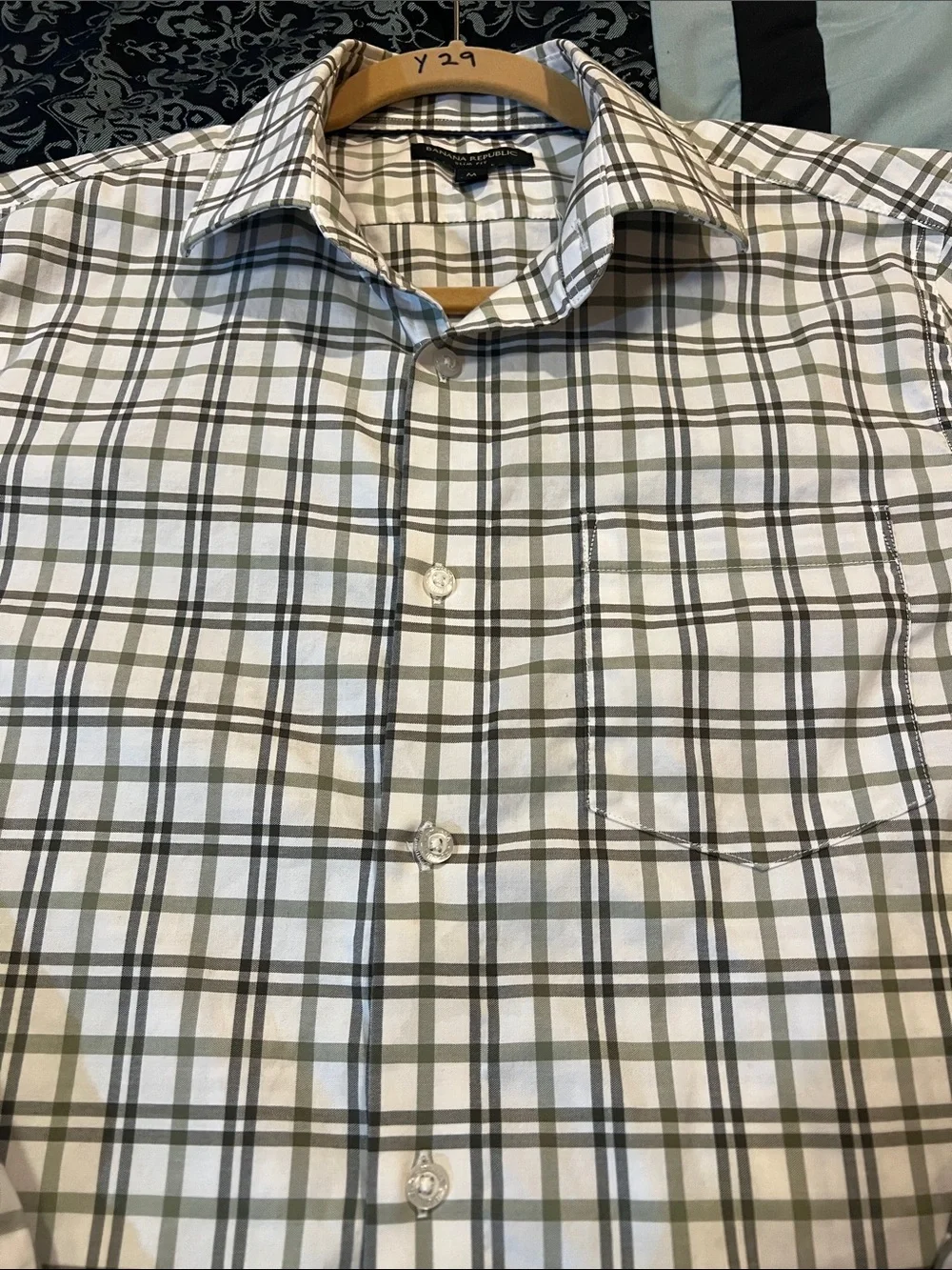 Banana Republic Men's Button-Down Plaid Shirt - White & Olive